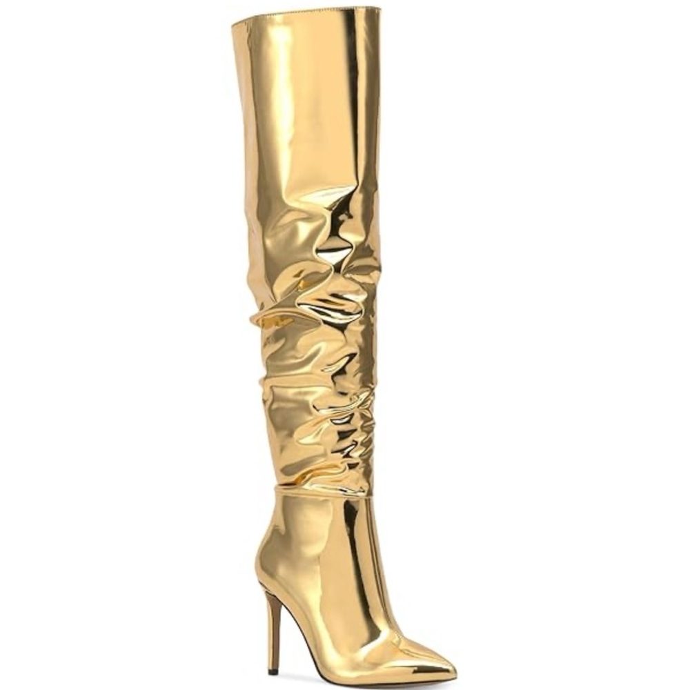 ✂️PRICE DROP✂️ INC  Iyonna Patent Slouchy Gold Over-the-Knee Women's Boots